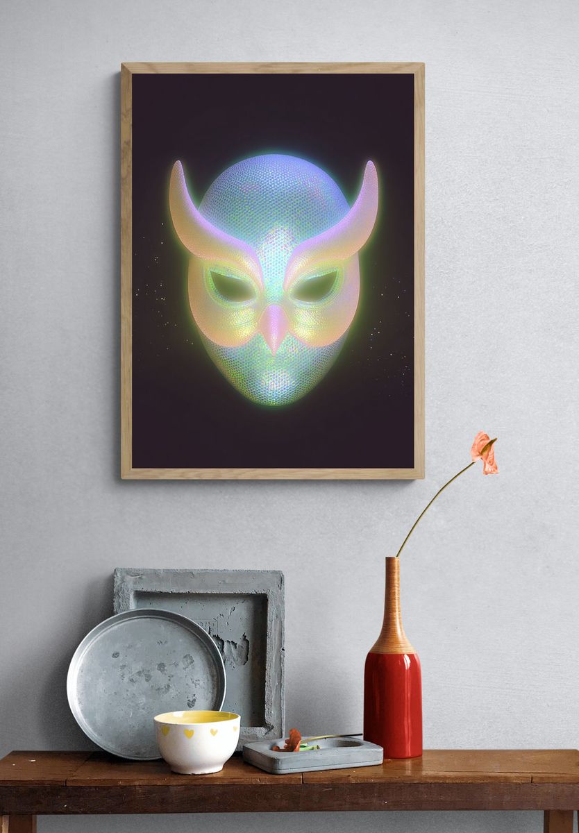 Iridescent Horned Mask Print. — room view 3