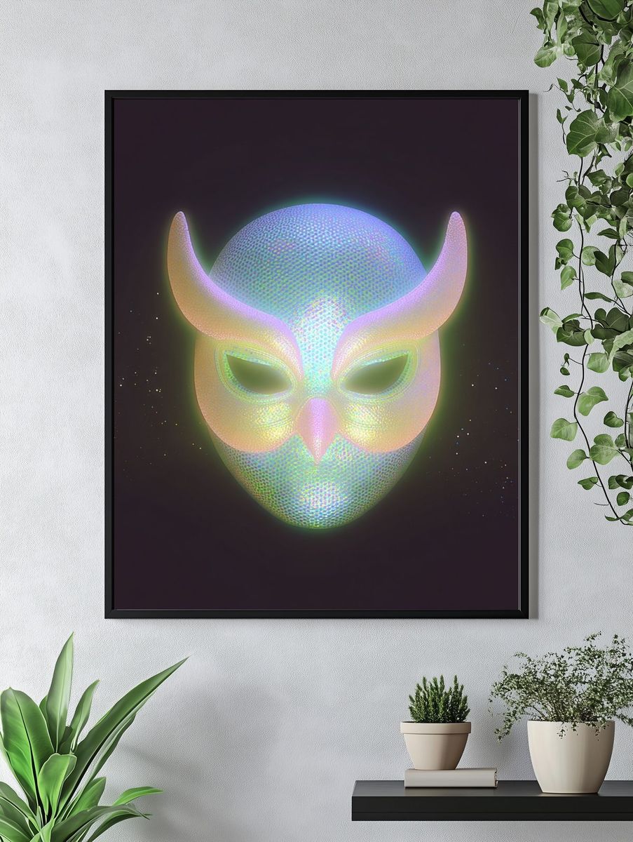 Iridescent Horned Mask Print. — room view 4