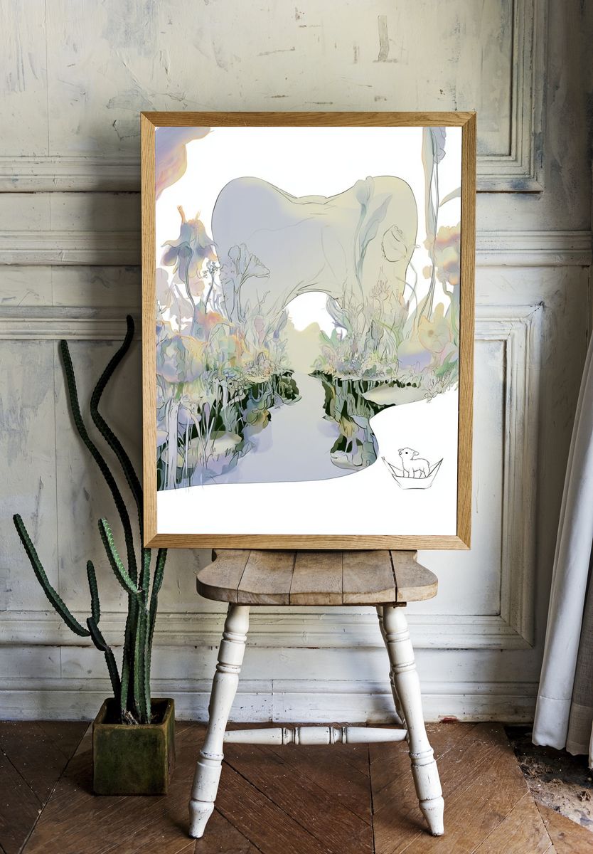 Dreamy Floral Landscape Illustration Poster. — room view 1