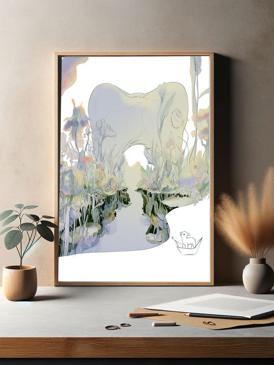 Dreamy Floral Landscape Illustration Poster. — room view 2