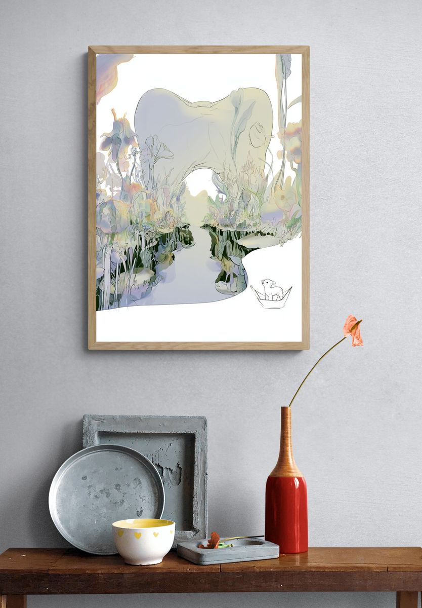 Dreamy Floral Landscape Illustration Poster. — room view 3