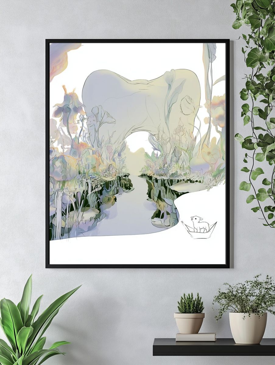 Dreamy Floral Landscape Illustration Poster. — room view 4