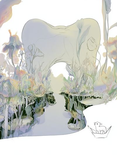 Dreamy Floral Landscape Illustration Poster.