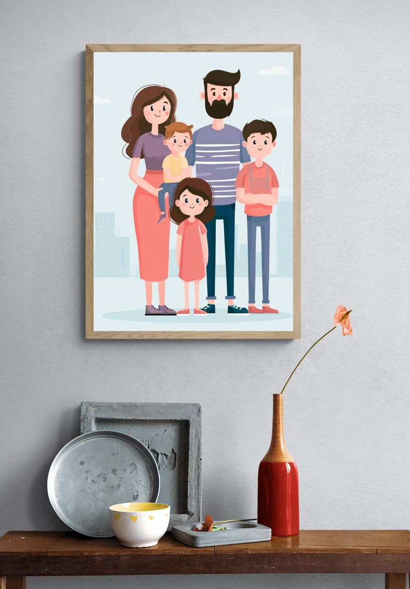 Happy Family Illustration Poster. — room view 3