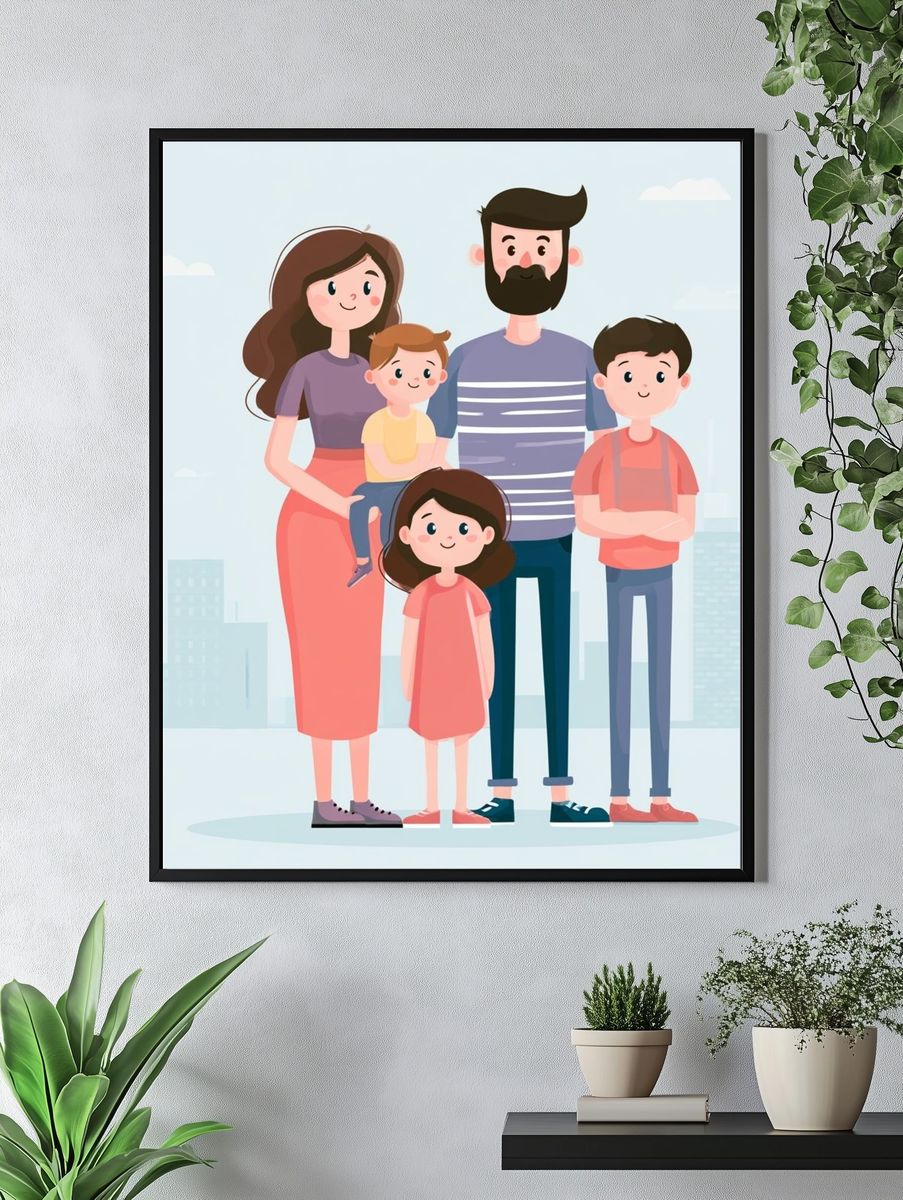 Happy Family Illustration Poster. — room view 4