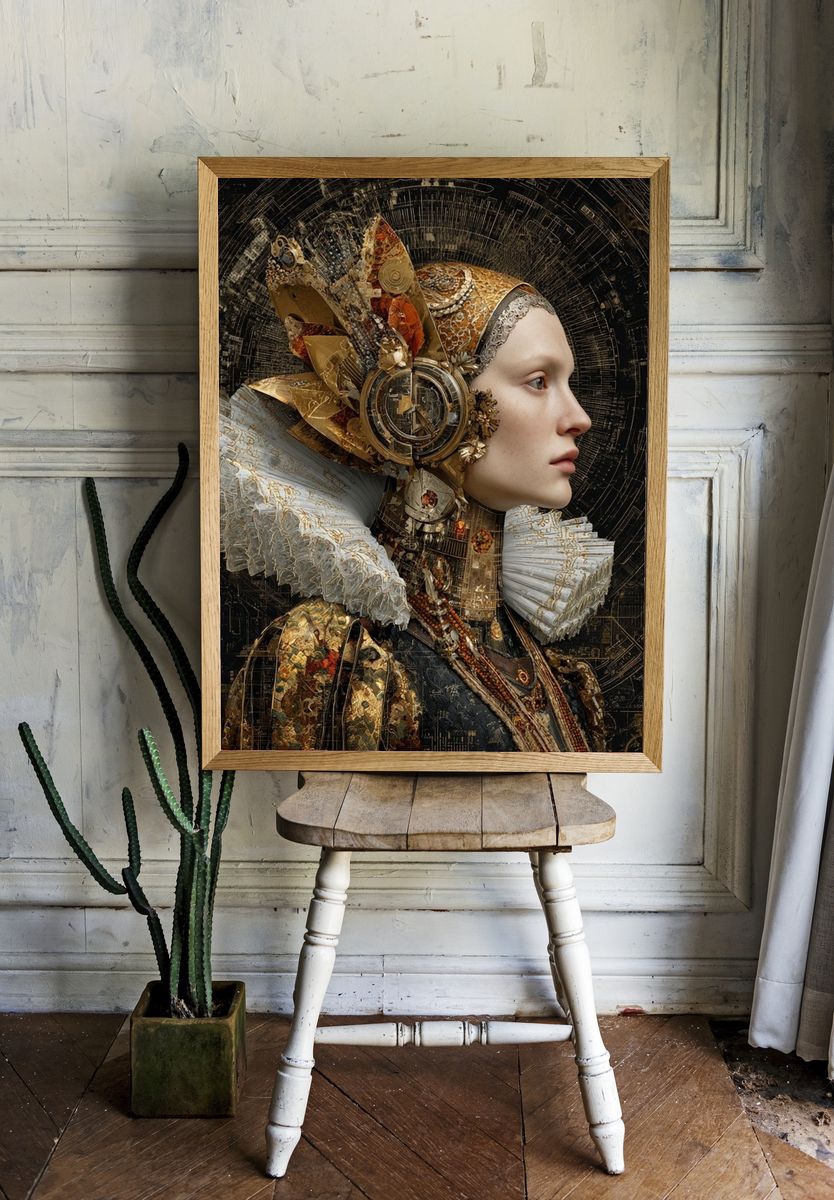 Baroque Cyber Portrait Print. room preview