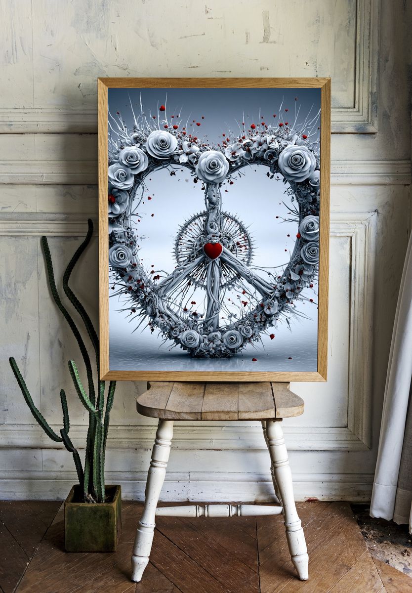 Floral Peace Heart Poster. — room view 1