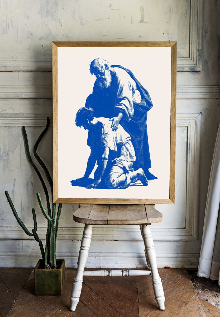 Blue Figure Study Illustration Poster. — room view 1