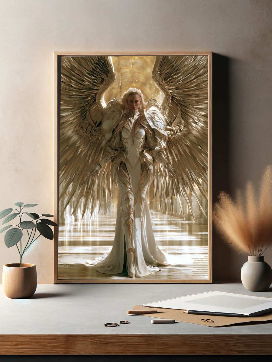 Golden Angel Fantasy Illustration Poster. — room view 2