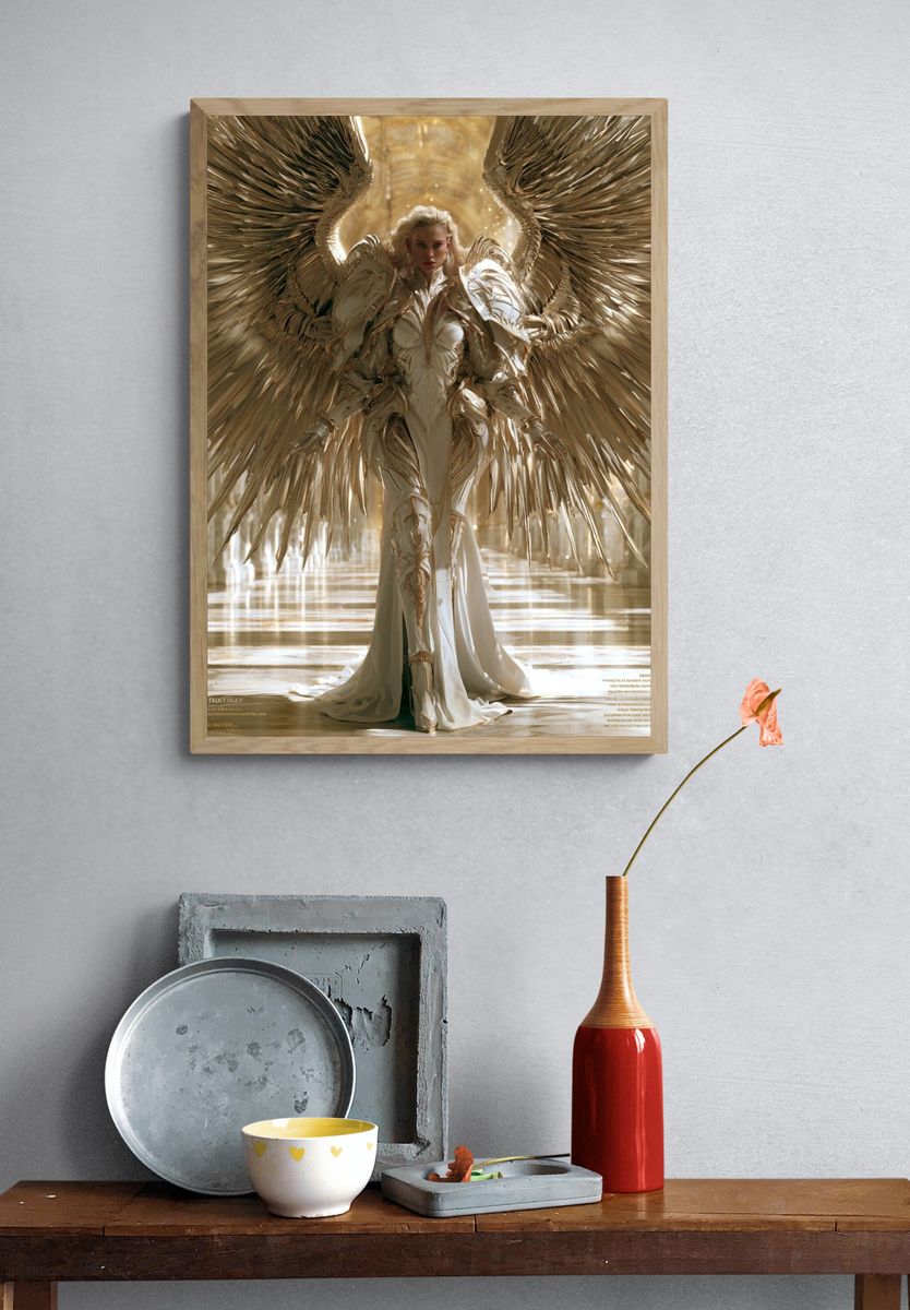 Golden Angel Fantasy Illustration Poster. — room view 3