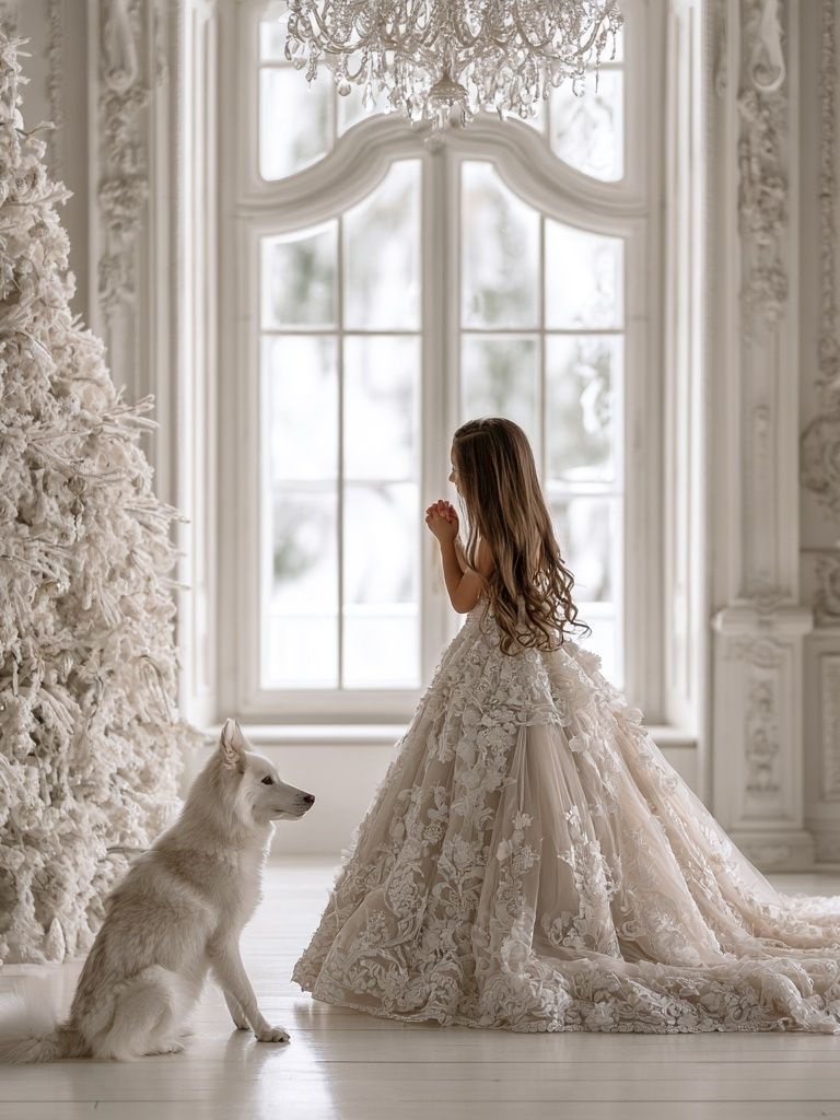 Winter Princess and White Wolf Print. poster detail