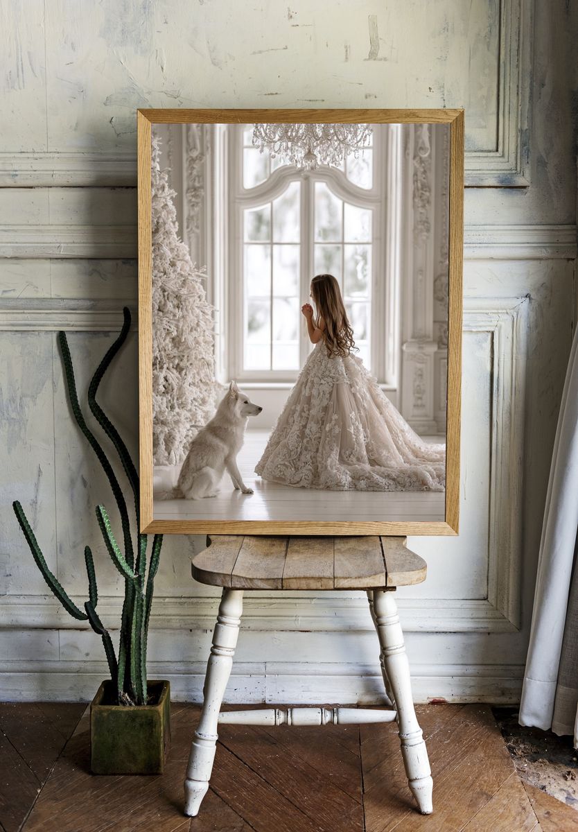 Winter Princess and White Wolf Print. room preview
