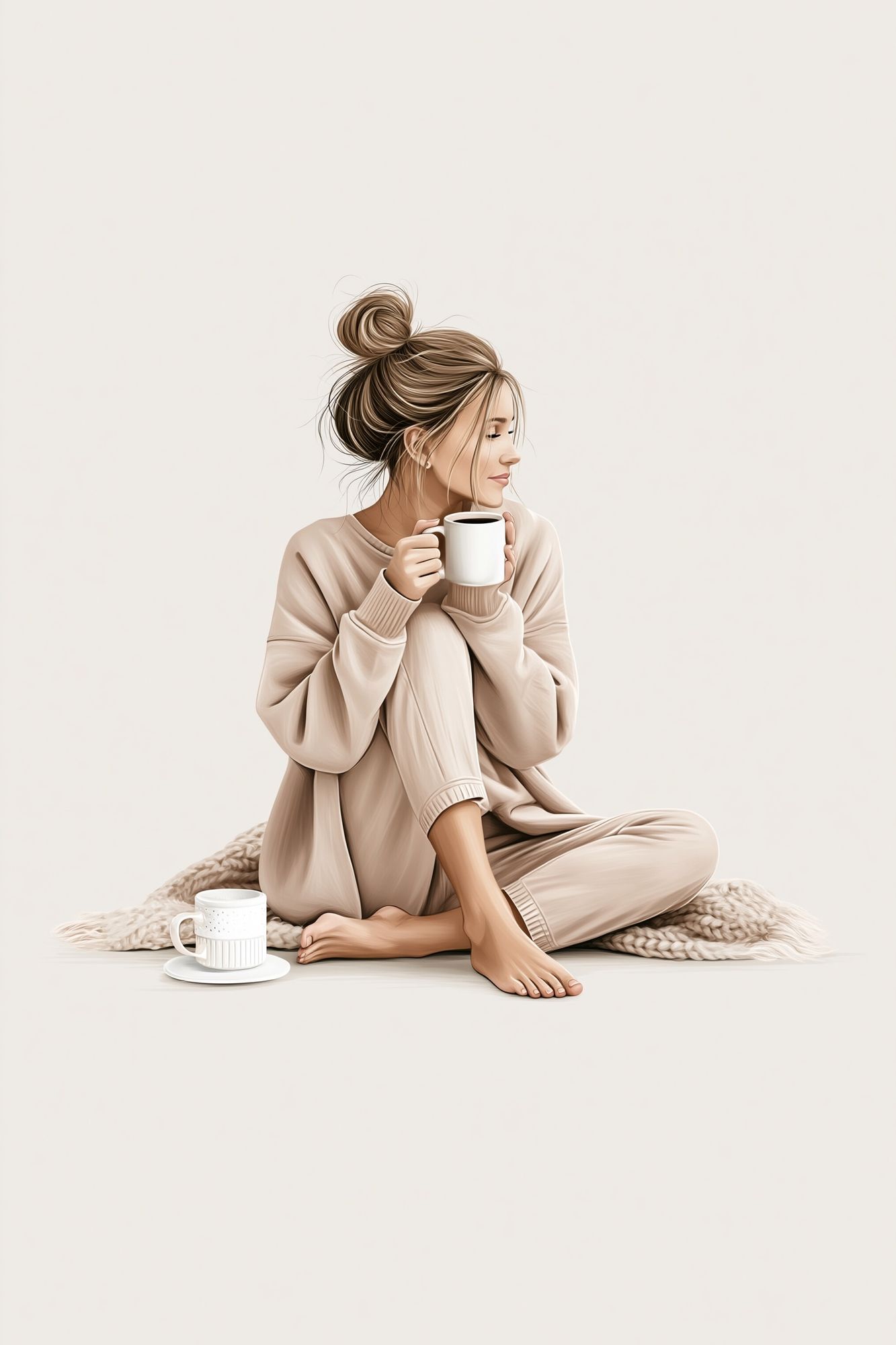 Cozy Coffee Woman Illustration Poster. poster — illustration art