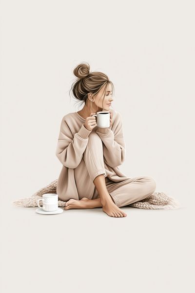 Cozy Coffee Woman Illustration Poster. poster