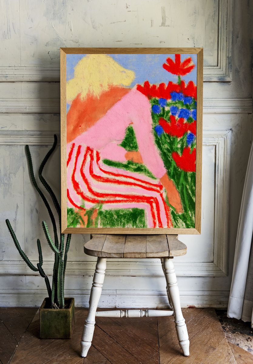 Seated Figure in Flowers Illustration Poster. room preview