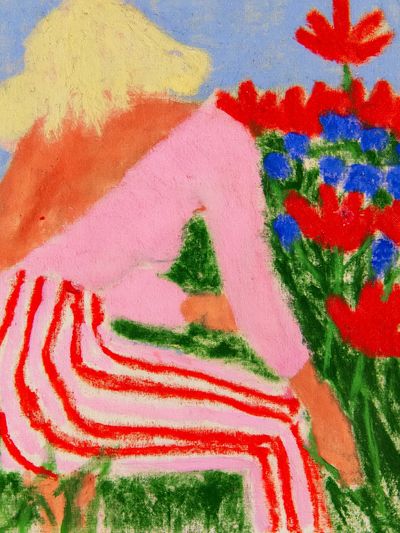 Seated Figure in Flowers Illustration Poster.