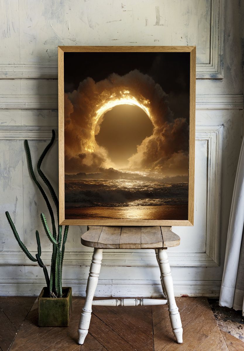 Golden Eclipse Ocean Print. room preview