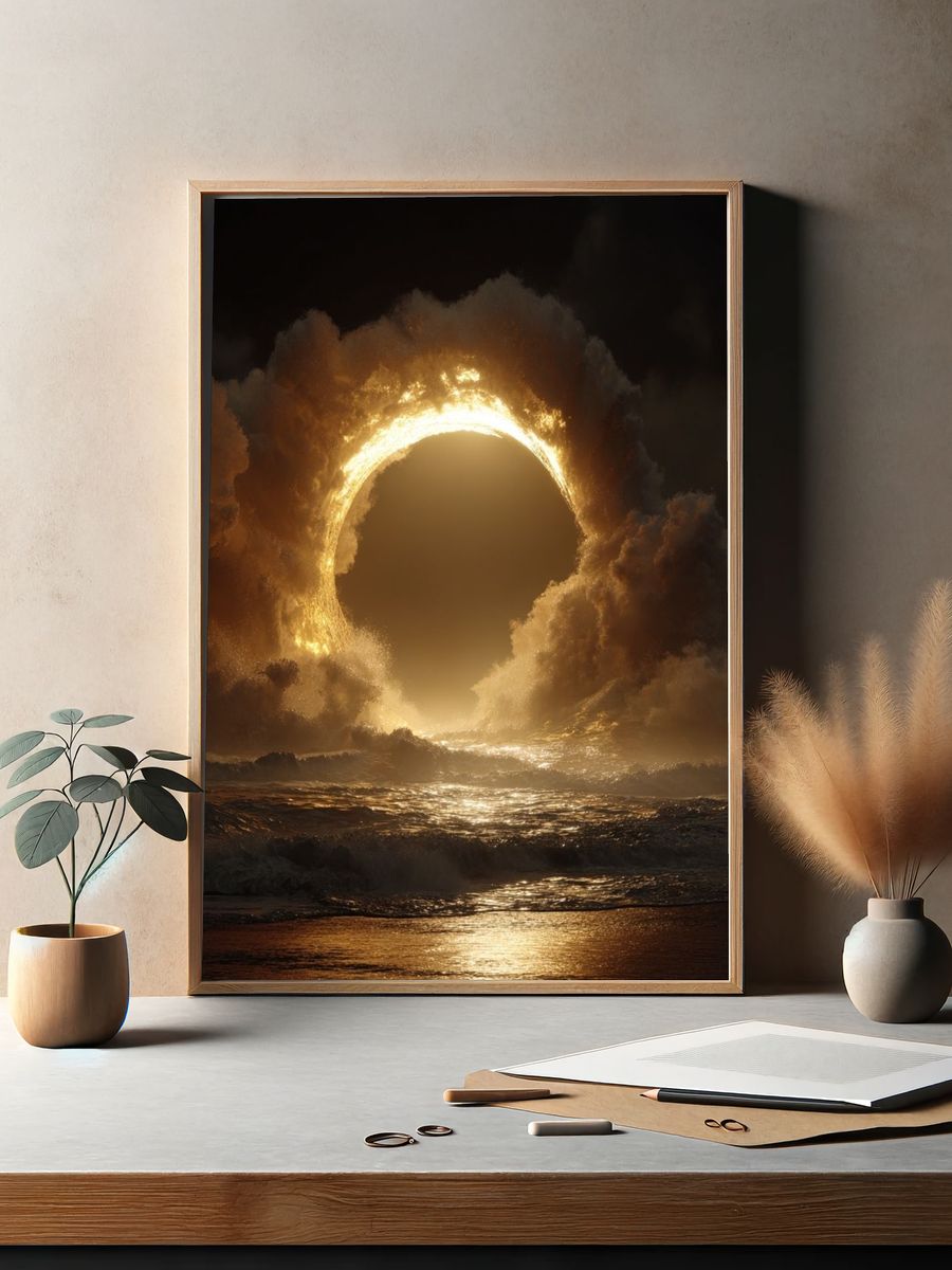 Golden Eclipse Ocean Print. — room view 2