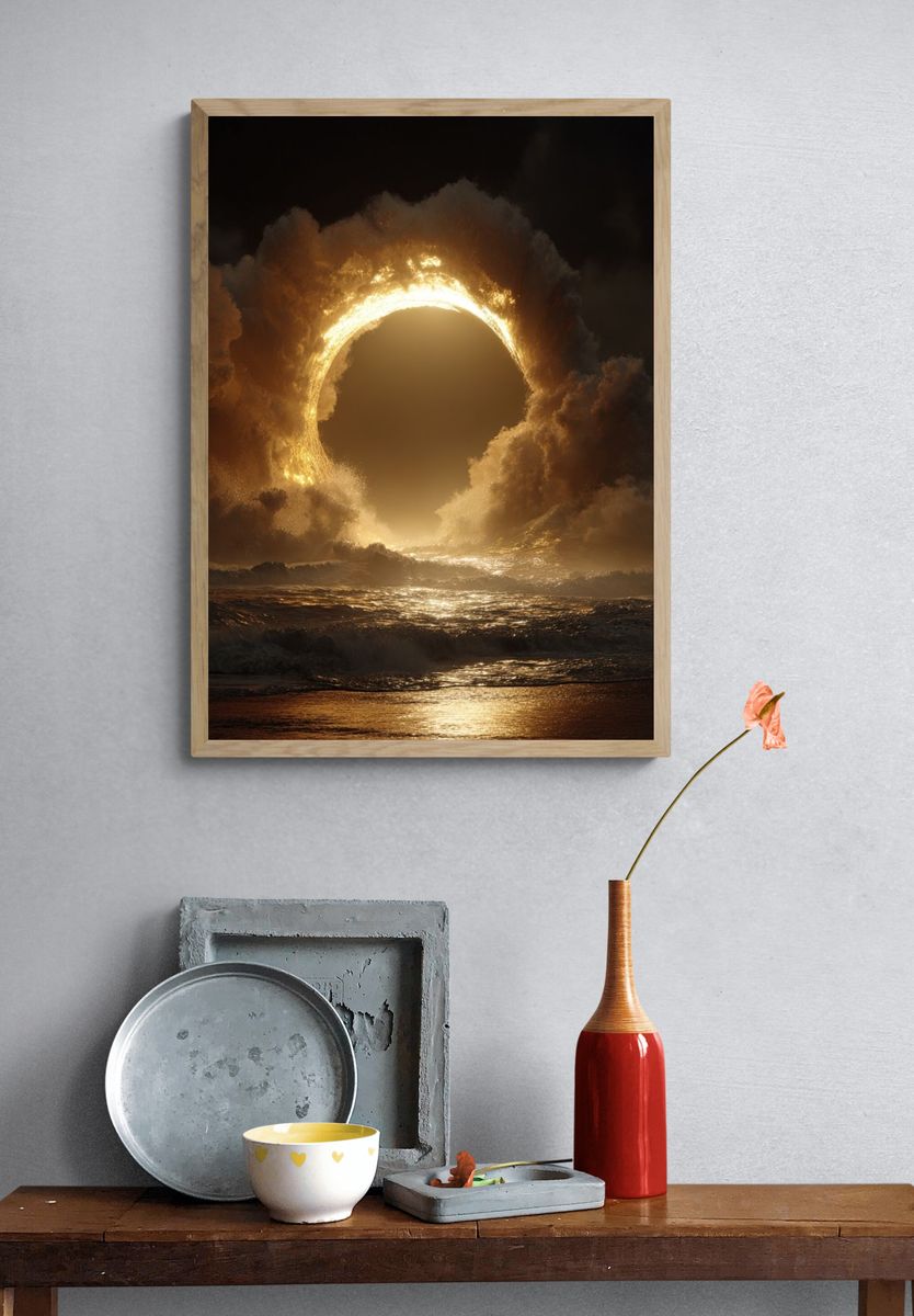 Golden Eclipse Ocean Print. — room view 3