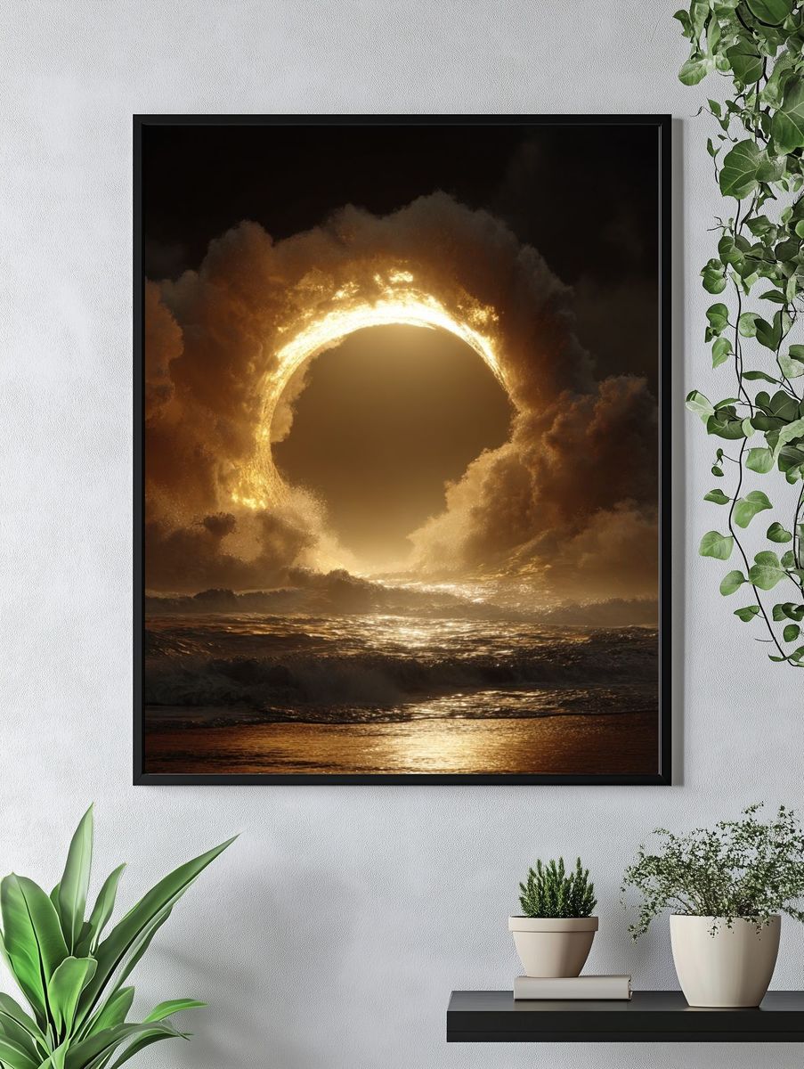 Golden Eclipse Ocean Print. — room view 4