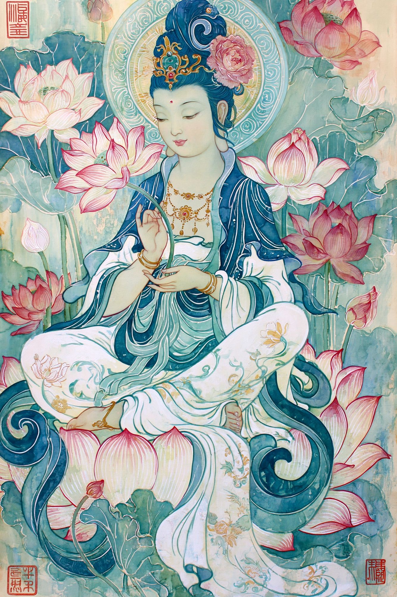 Lotus Bodhisattva Illustration Poster. poster — illustration art