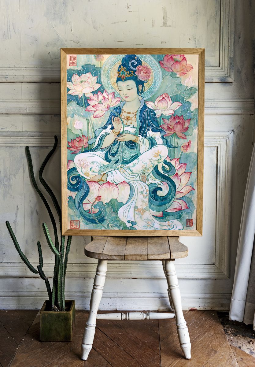 Lotus Bodhisattva Illustration Poster. room preview