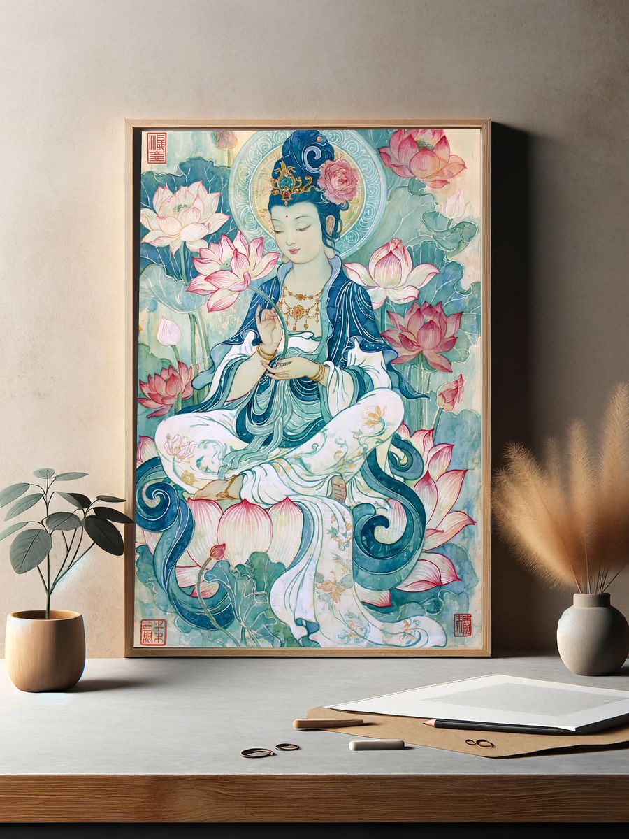 Lotus Bodhisattva Illustration Poster. — room view 2