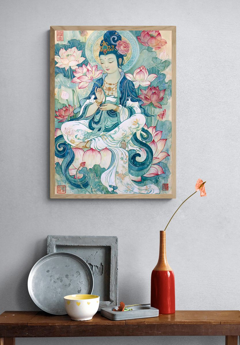 Lotus Bodhisattva Illustration Poster. — room view 3