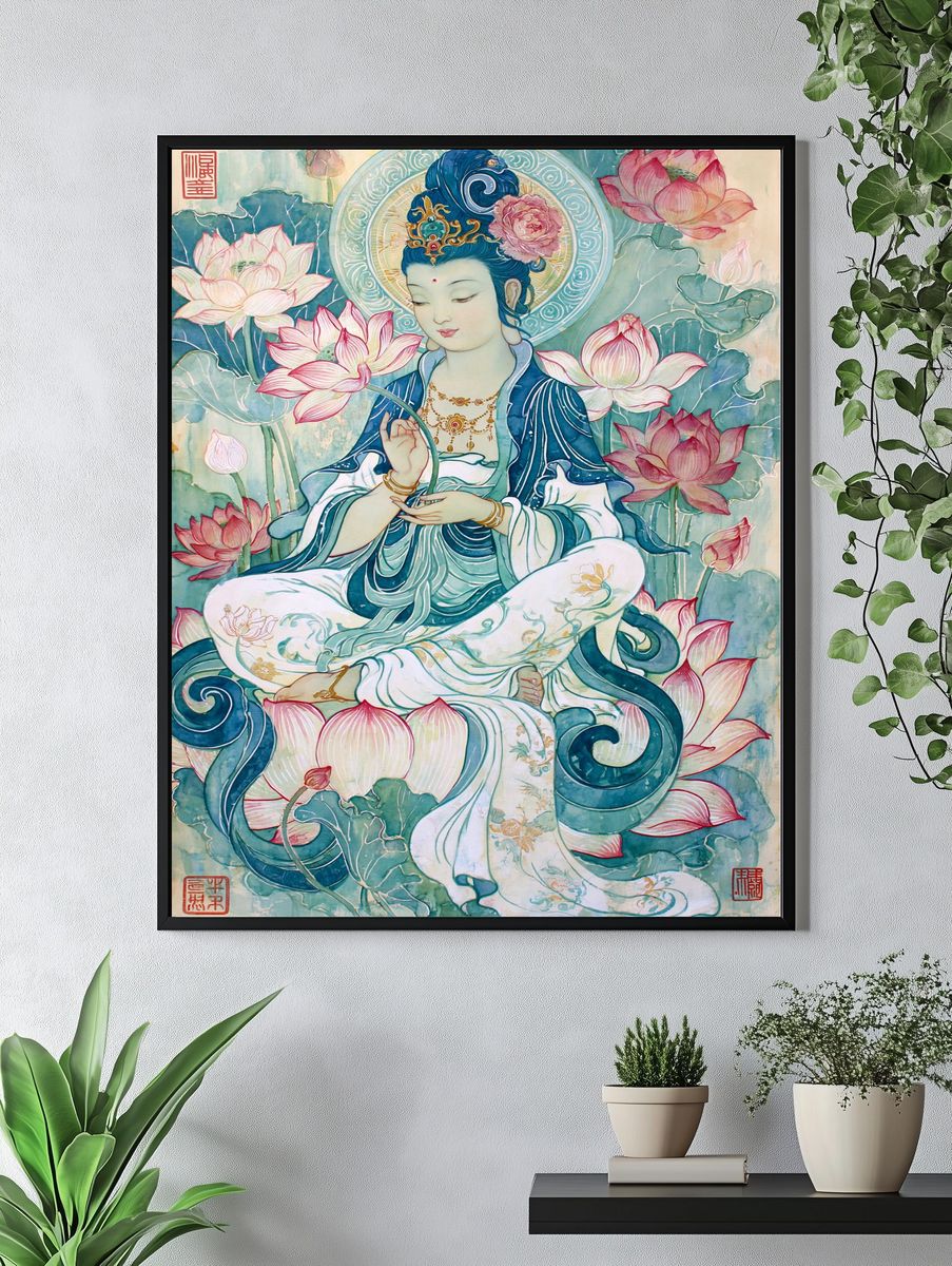 Lotus Bodhisattva Illustration Poster. — room view 4