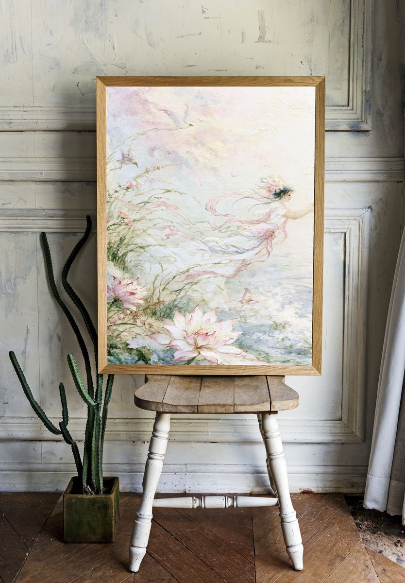 Lotus Fairy Watercolor Print. room preview