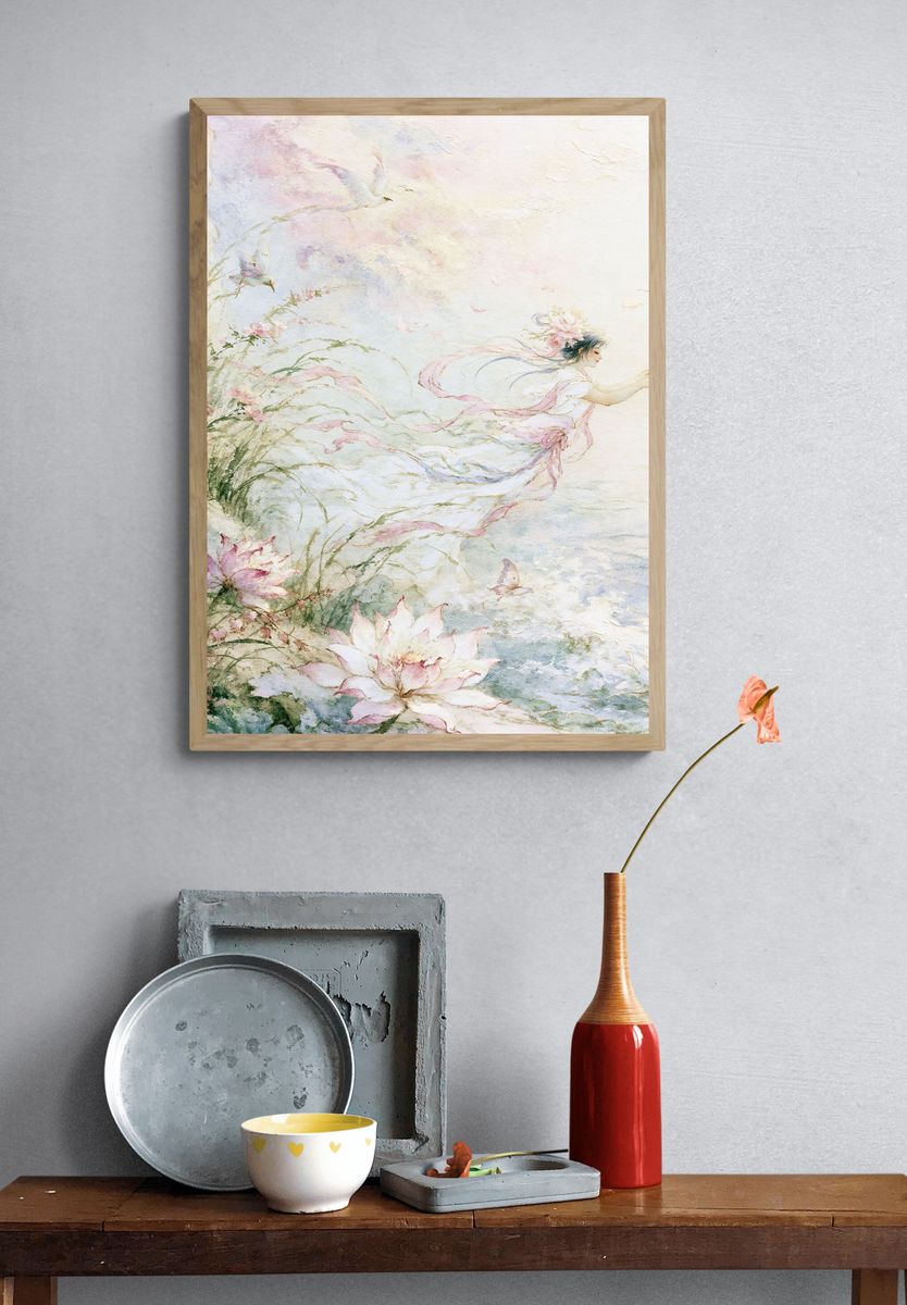 Lotus Fairy Watercolor Print. — room view 3