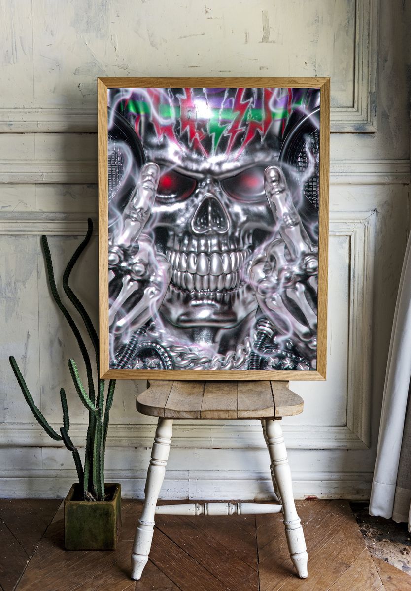 Chrome Skull Graffiti Poster. room preview