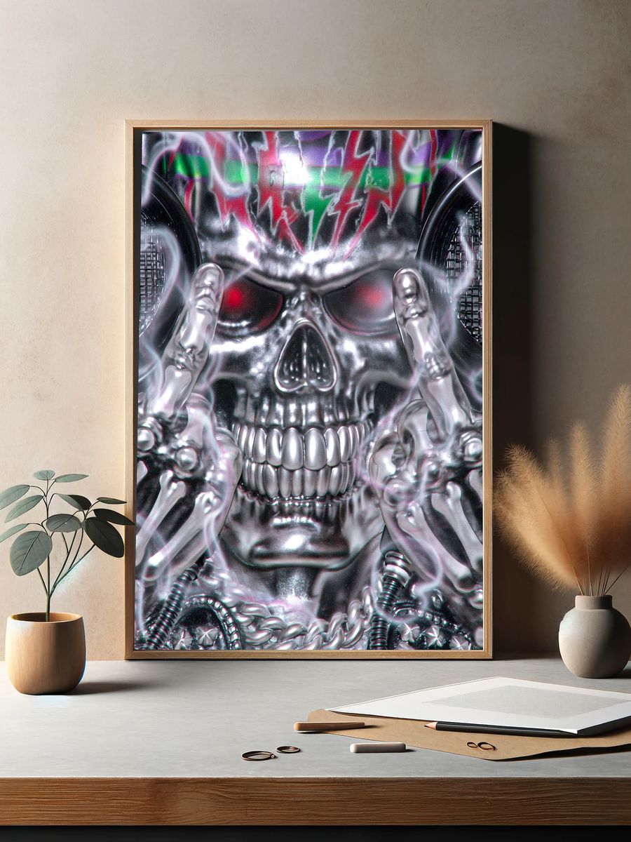 Chrome Skull Graffiti Poster. — room view 2