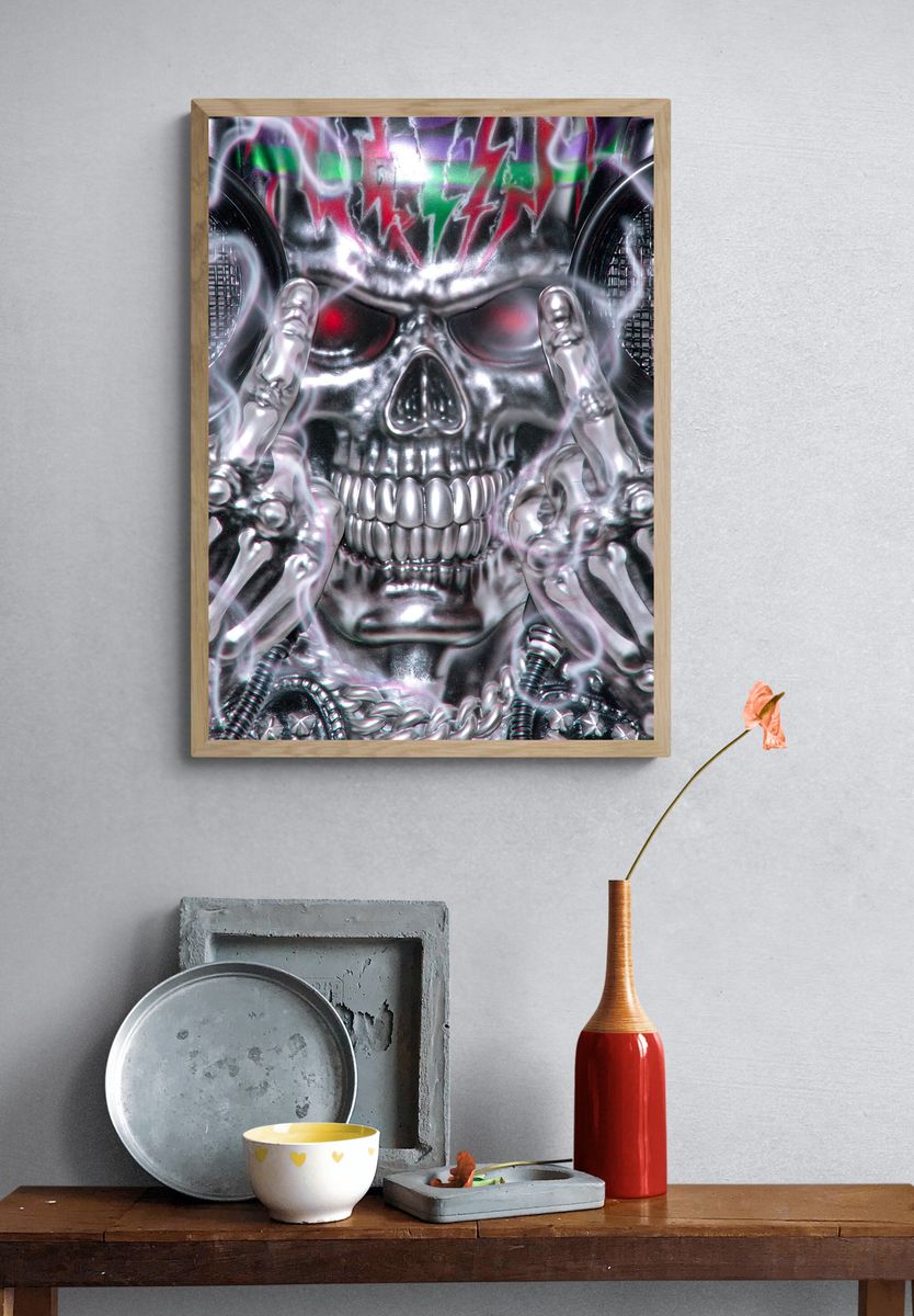 Chrome Skull Graffiti Poster. — room view 3