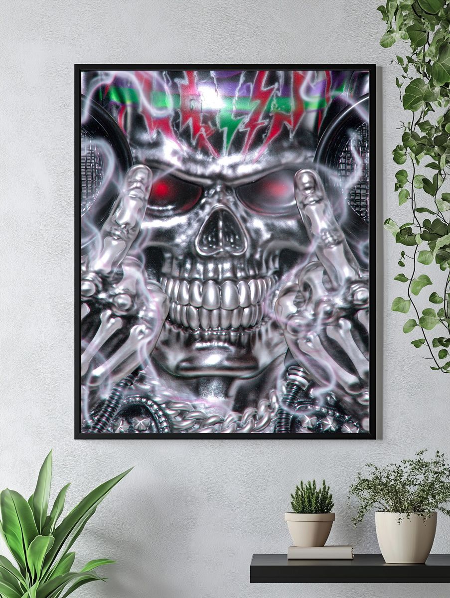 Chrome Skull Graffiti Poster. — room view 4