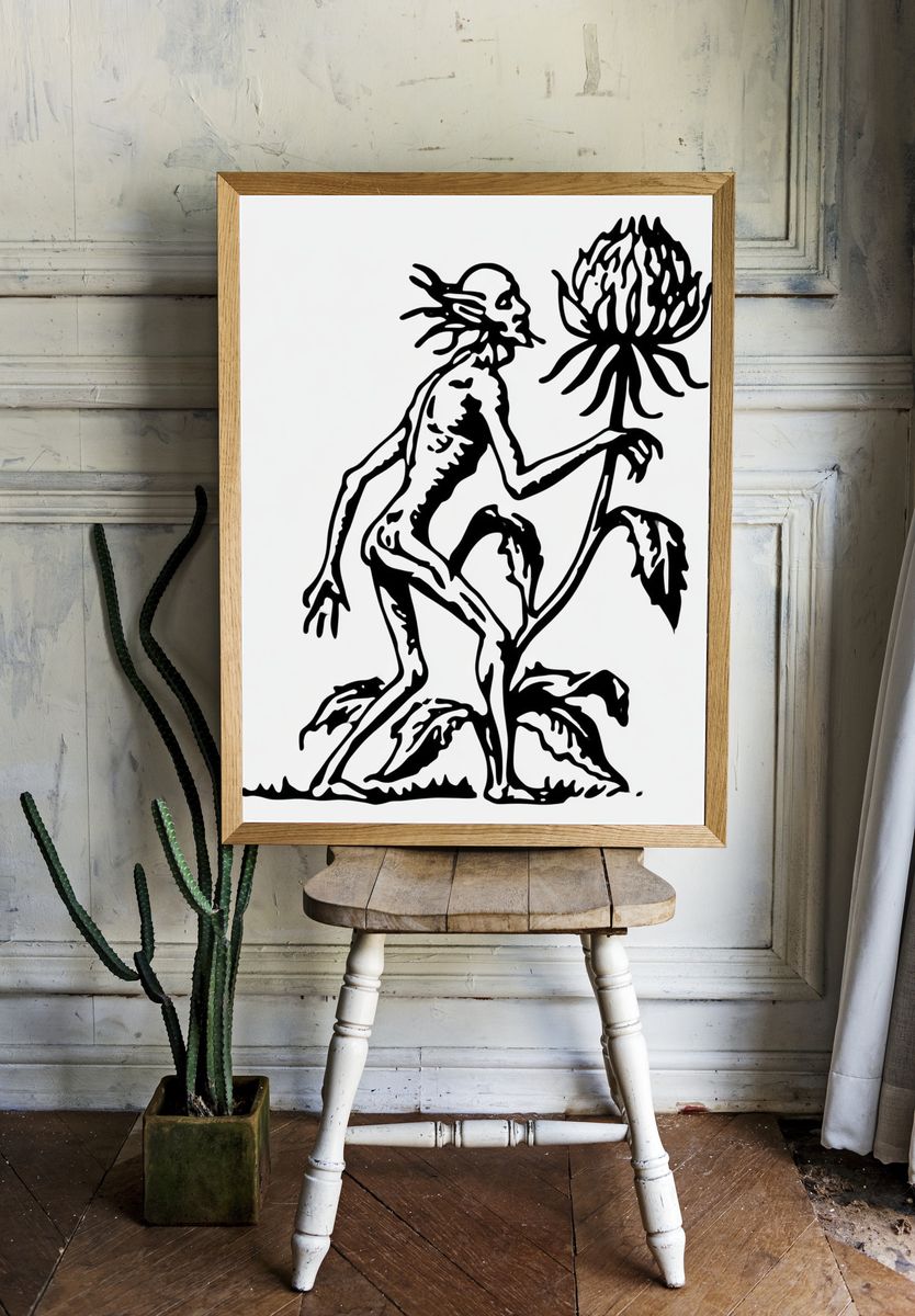 Surreal Botanical Figure Print. room preview