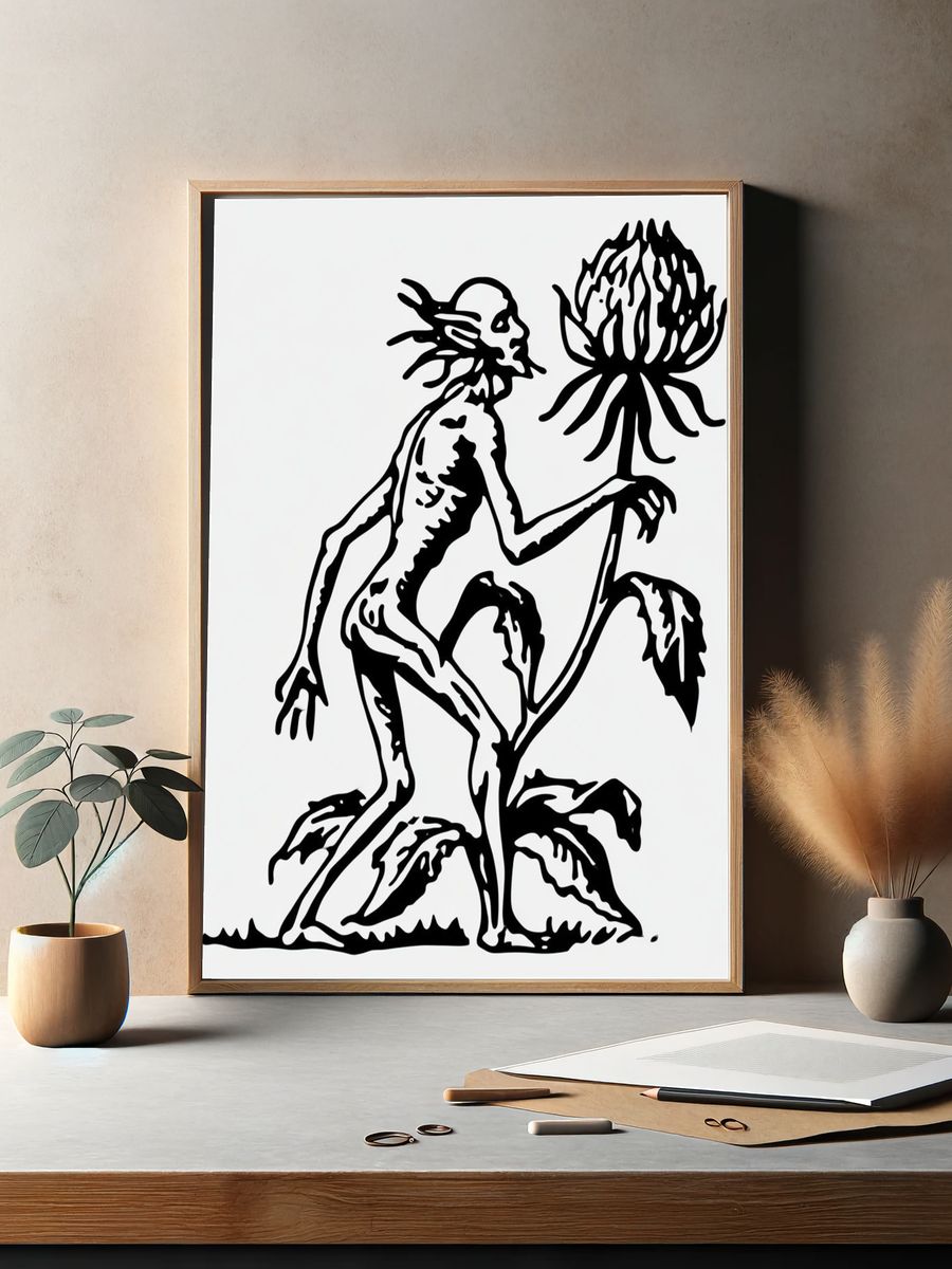 Surreal Botanical Figure Print. — room view 2