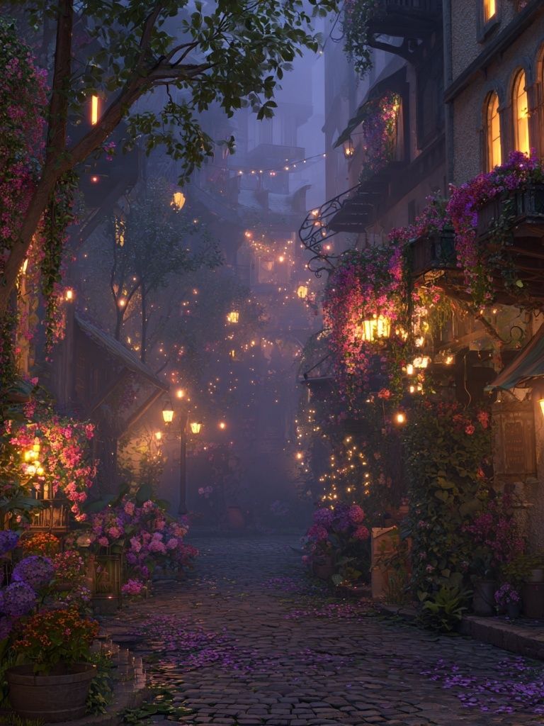 Enchanted Flower Lane Illustration Poster. poster detail