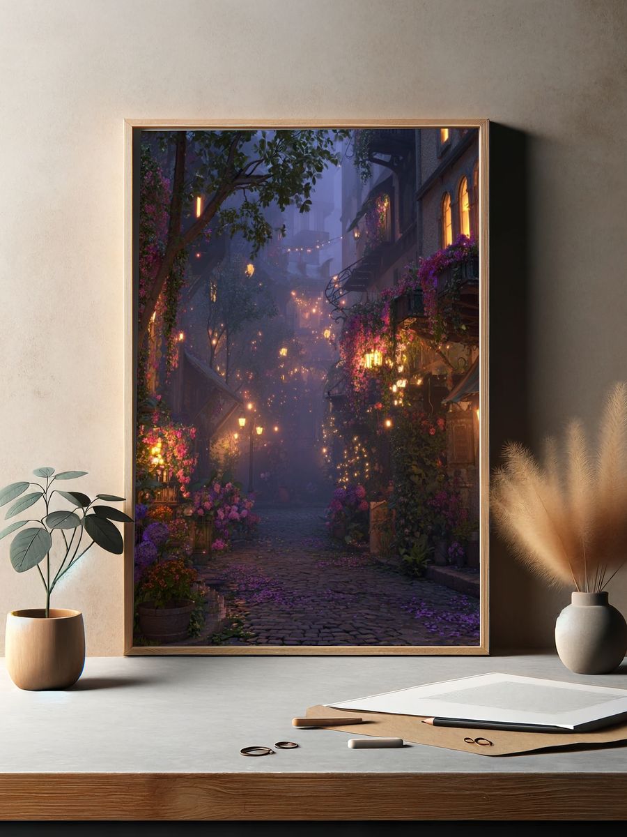 Enchanted Flower Lane Illustration Poster. — room view 2