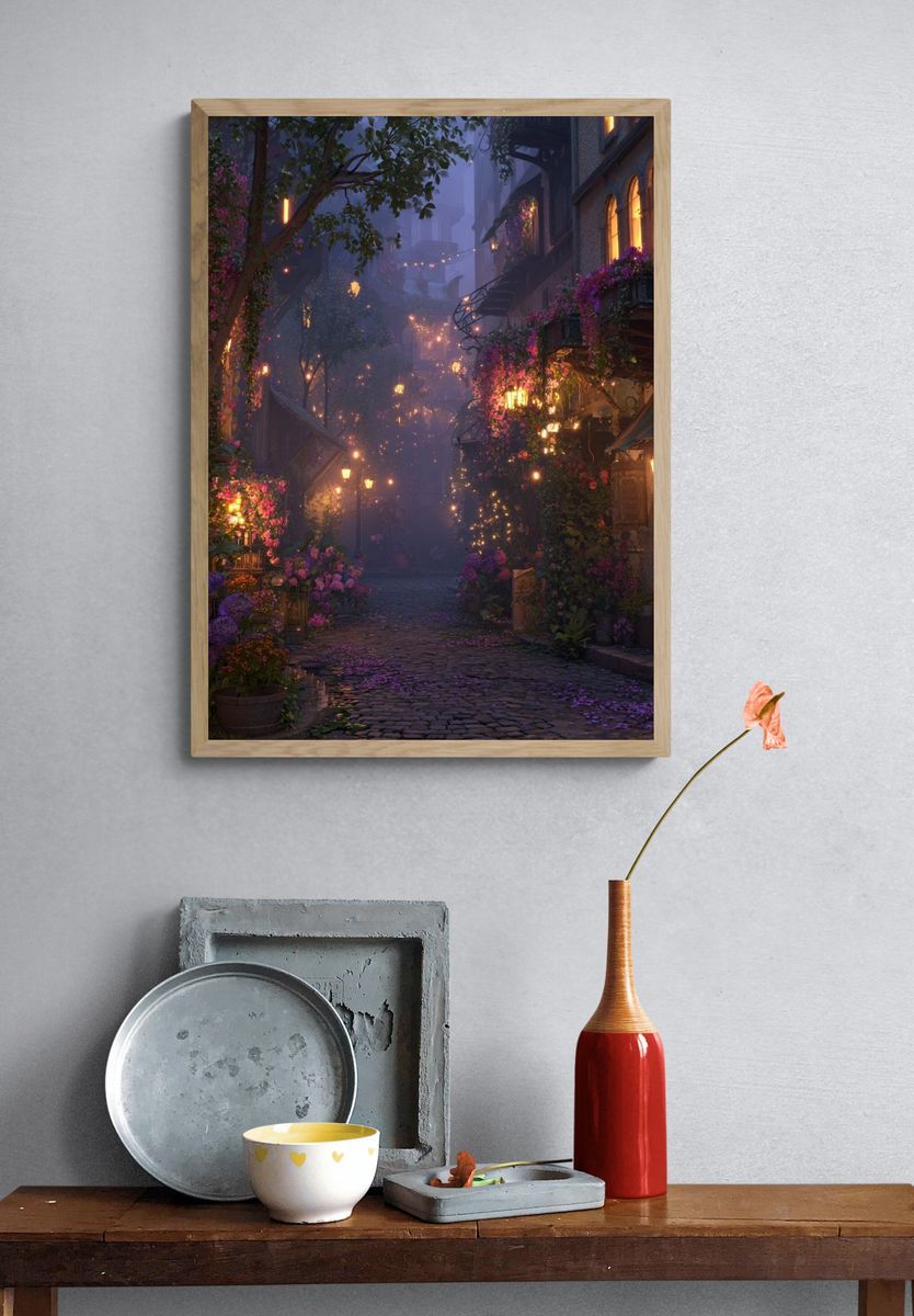 Enchanted Flower Lane Illustration Poster. — room view 3