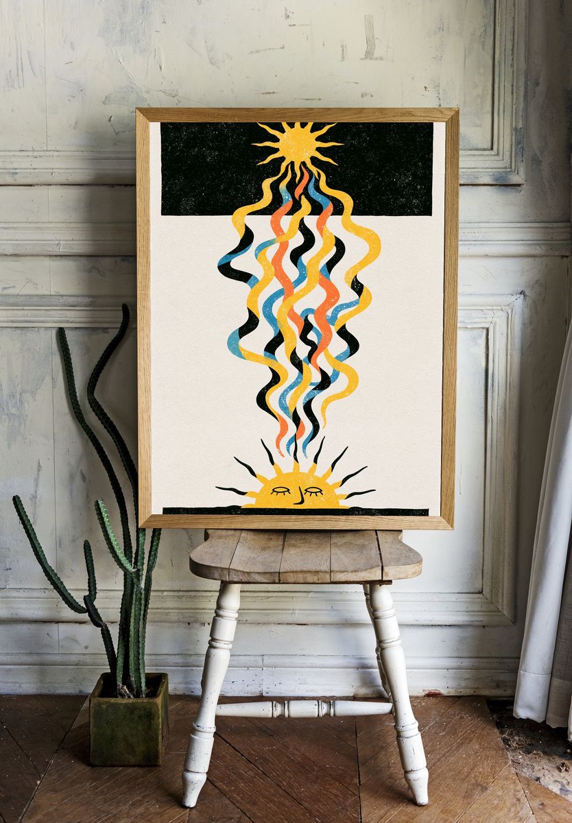 Celestial Sun and Moon Print. room preview