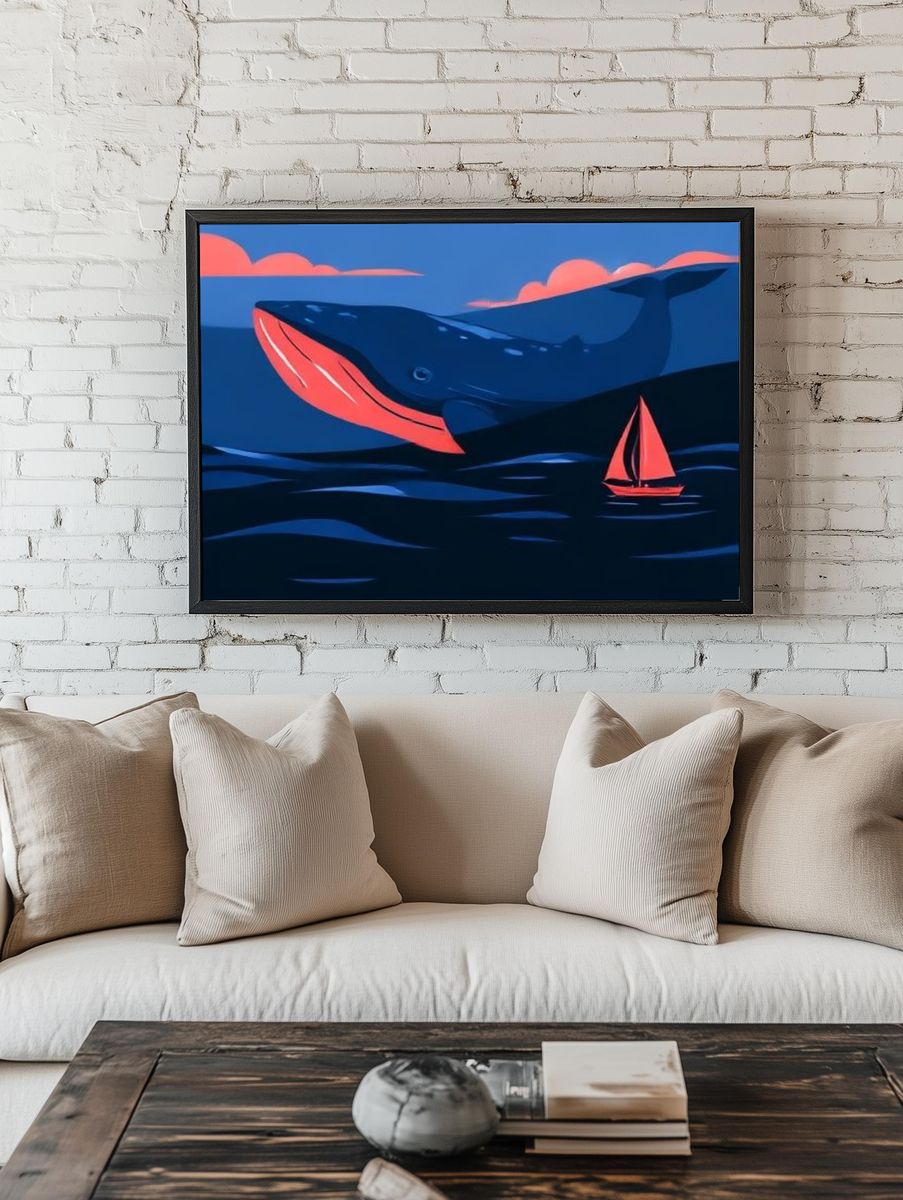Whale and Sailboat Digital Art Poster. room preview