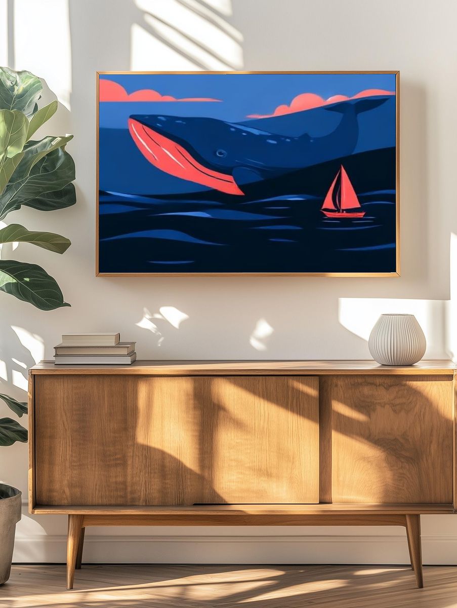 Whale and Sailboat Digital Art Poster. — room view 3