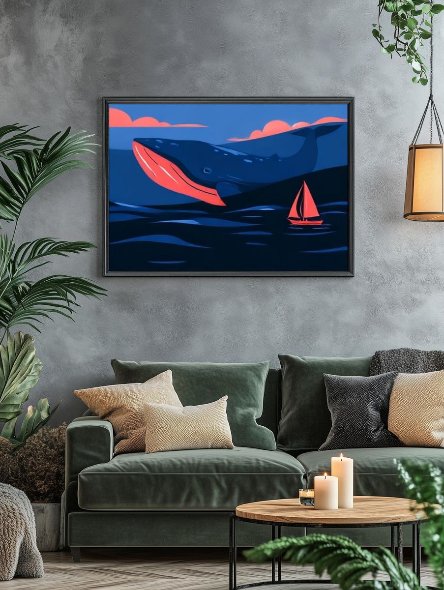 Whale and Sailboat Digital Art Poster. — room view 4