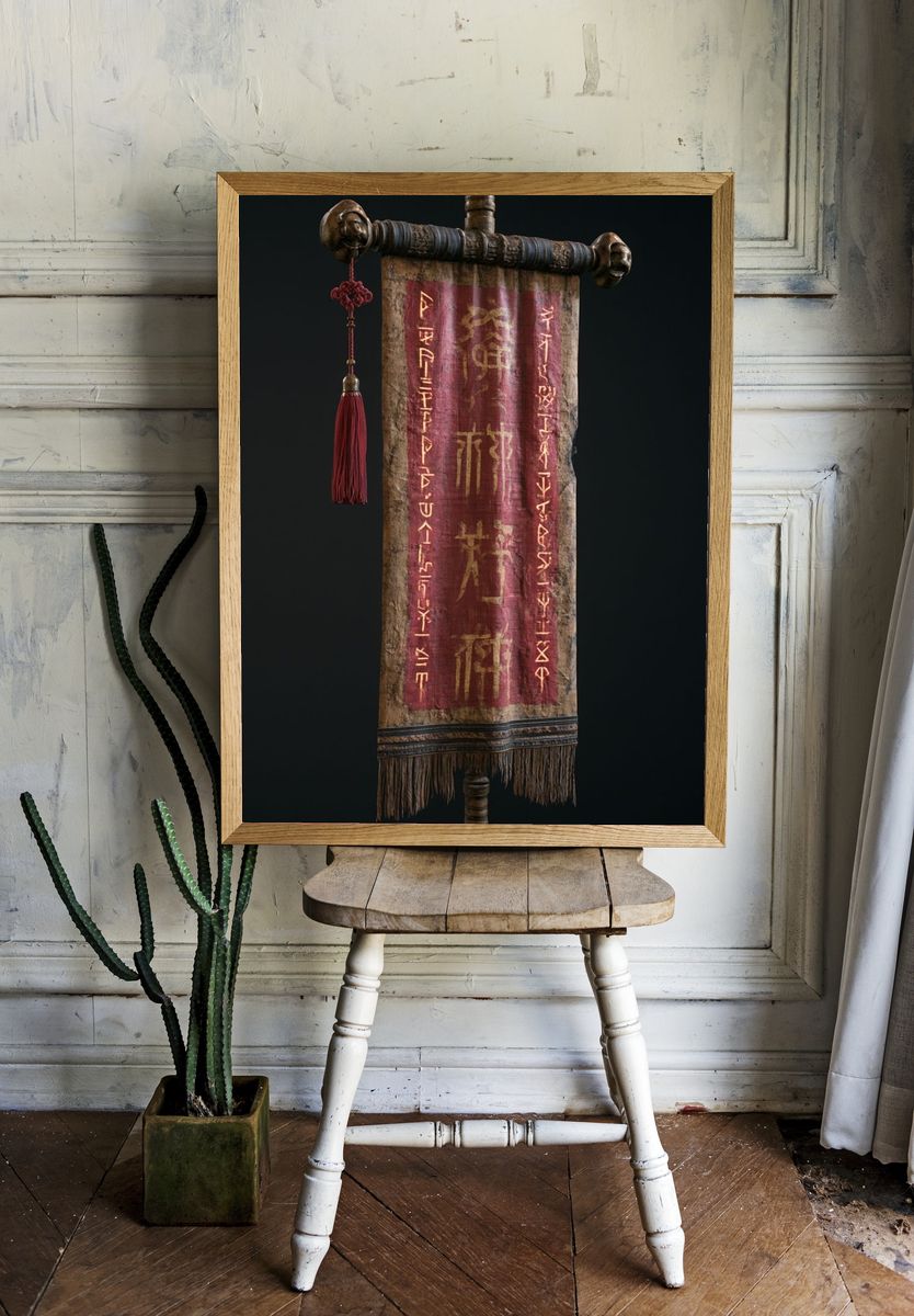 Ancient Script Banner Illustration Print. — room view 1