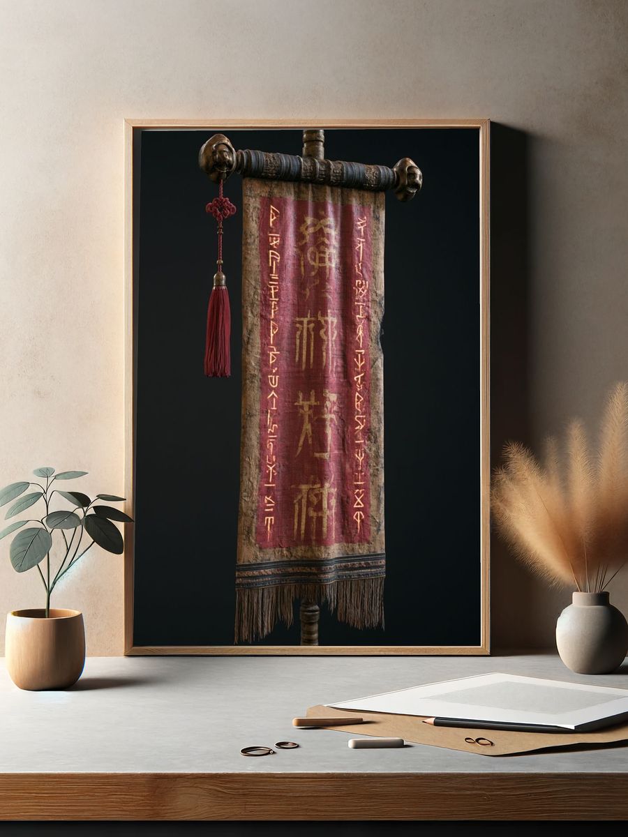 Ancient Script Banner Illustration Print. — room view 2