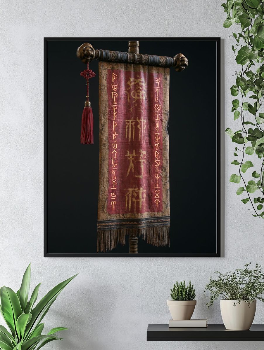Ancient Script Banner Illustration Print. — room view 4