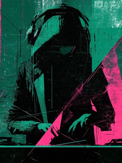 Neon Hooded Figure — Digital Art Print. poster