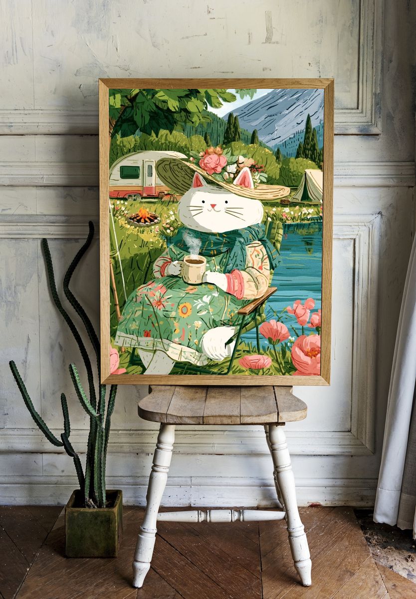 Cat Camping Illustration Poster. room preview