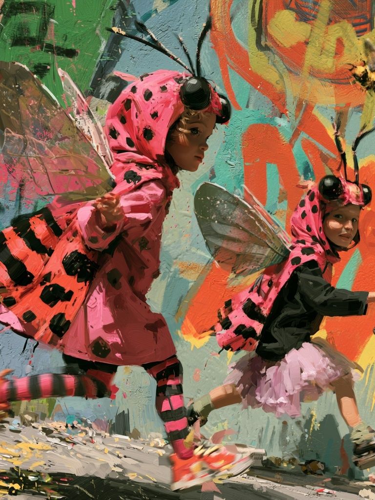 Running Bee Children Illustration Poster. poster — illustration art